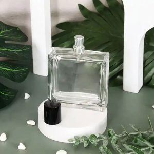 100ml Square Glass Perfume Bottle with Black Plastic Lid and Aluminum Mist Sprayer