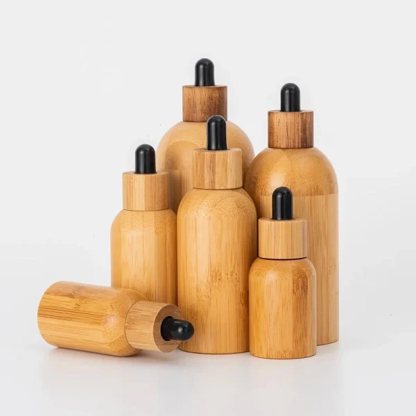 Flacons compte-gouttes en verre avec couvercle en bambou rechargeable vide de 150 ml pour parfum d'huile essentielle