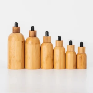 Botellas cuentagotas de vidrio con cubierta de bambú recargables vacías para perfume de aceite esencial