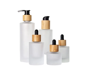 Frosted glass bottle with bamboo top