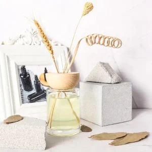 Round Empty Glass Reed Diffuser Bottle with Wooden Screw Cap