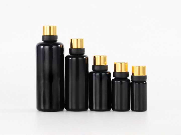 Black Glass Bottle with Aluminum Big Head Tamper-evident Screw Caps