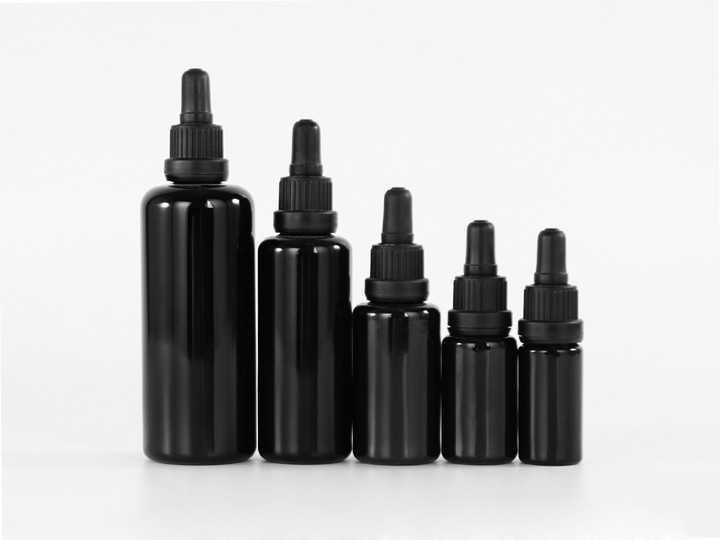 Black Glass Bottle with Plastic Small Head Tamper-evident Dropper Caps