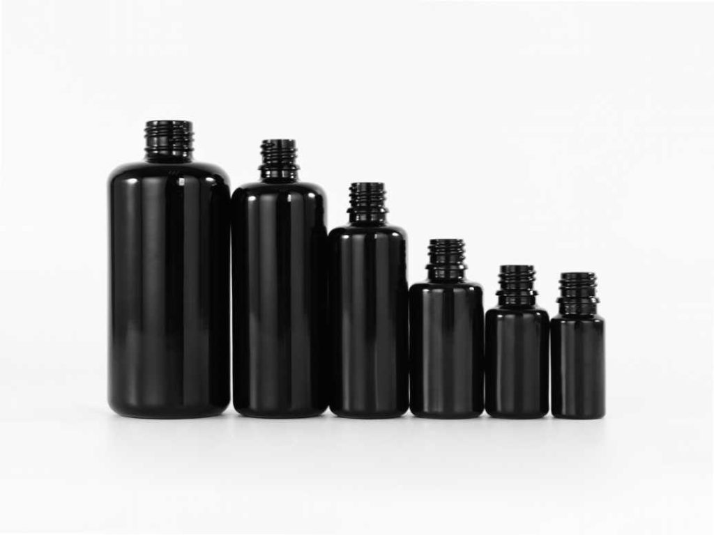 round shoulder black glass bottle