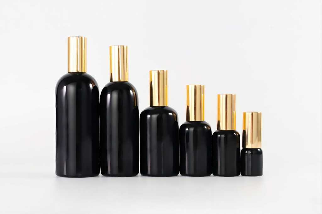 Golden Plastic Cap Cosmetic Glass Bottles