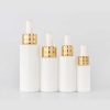 Opal White Flat Shoulder Universal Glass Bottle with Gold Stripe Dropper