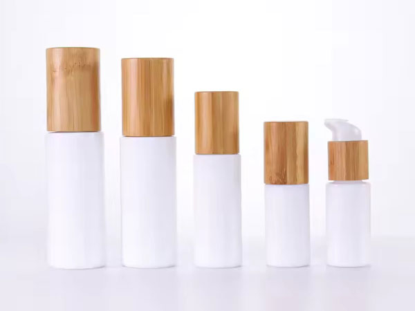Opal White Glass Bottles with Bamboo Cap