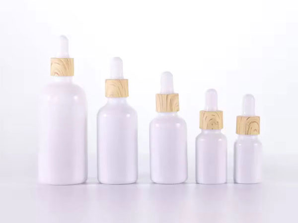 Opal White Glass Essential Oil Bottles with Bamboo Grain Dropper