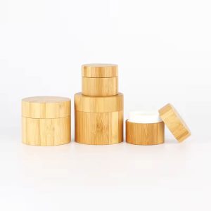 Barattoli di crema in plastica PP con coperchio e coperchio in bambù (5 g, 15 g, 50 g, 120 g)