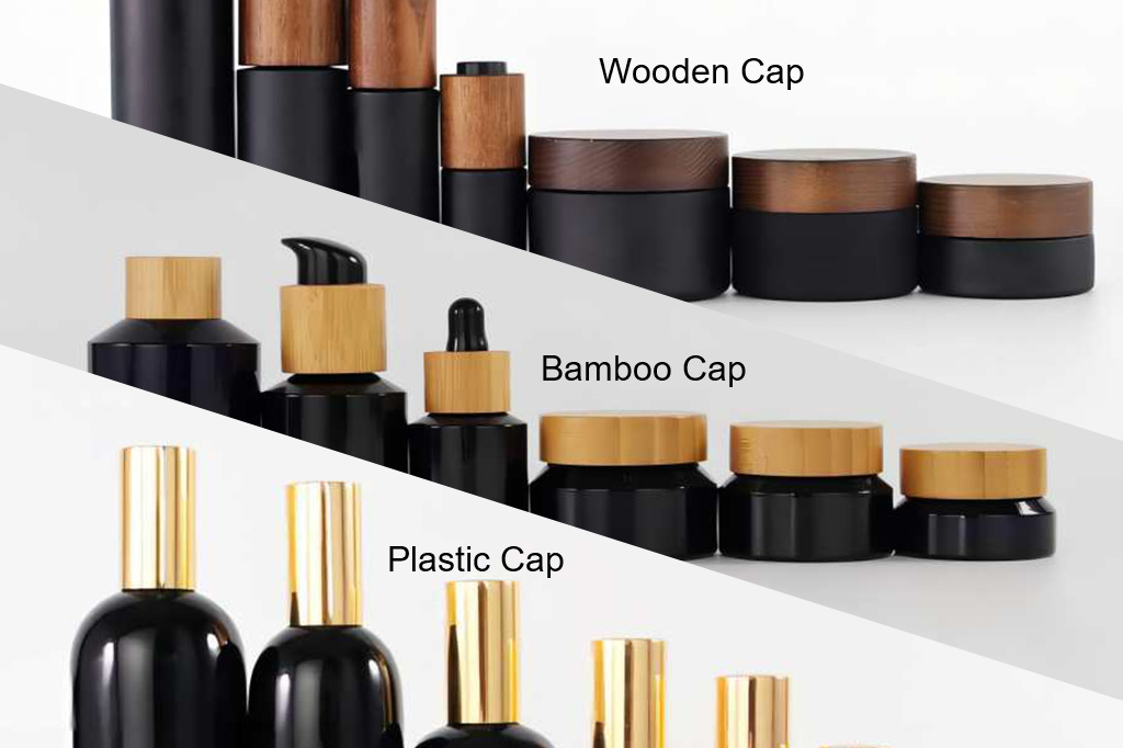 Plastic, Bamboo, and Wooden Cap for Cosmetic Glass Bottles