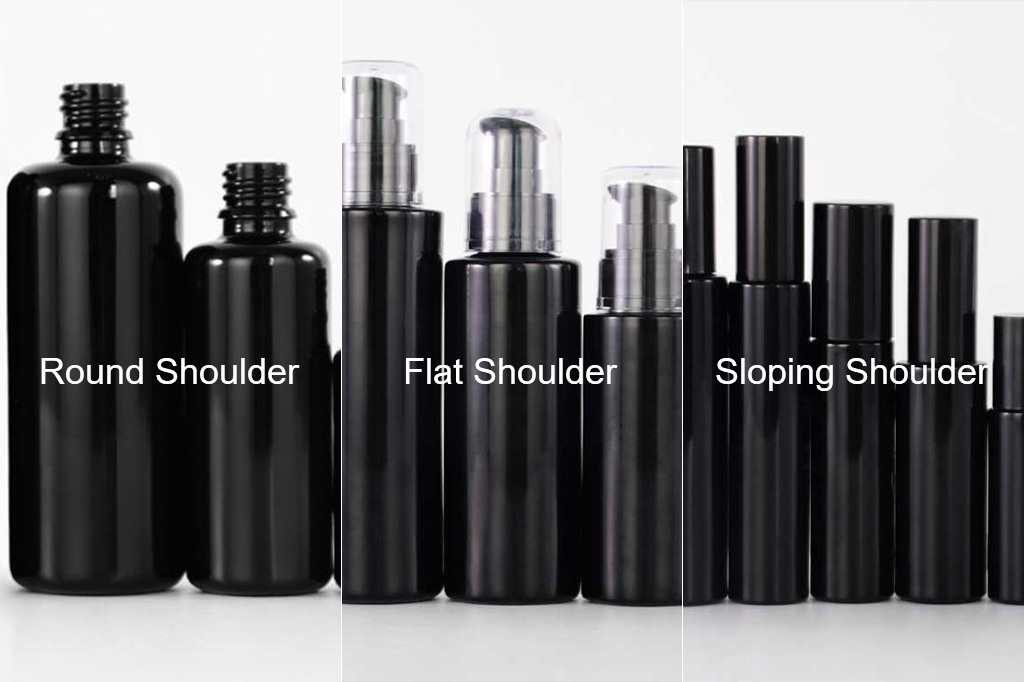 Round Shoulder vs. Flat Shoulder vs. Sloping Shoulder of Violet Glass Bottles