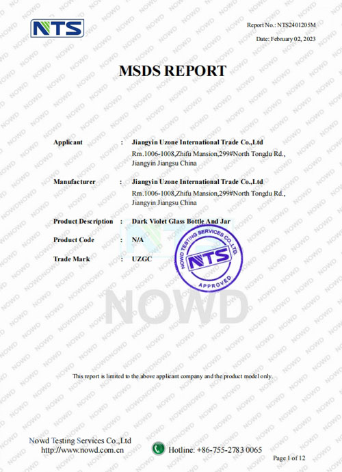 Uzone Dark Violet Glass MSDS Report