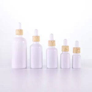 White Glass Essential Oil Bottles with Bamboo Grain Dropper (1)